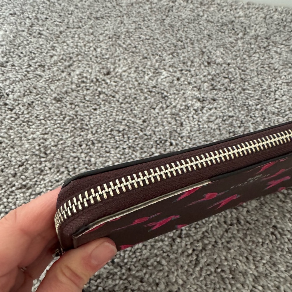 Coach Dark Brown Wallet with Pink and Blue Bird Pattern - Picture 6 of 9